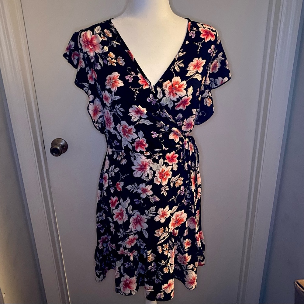 Xhilaration Short Sleeve Floral Wrap Dress